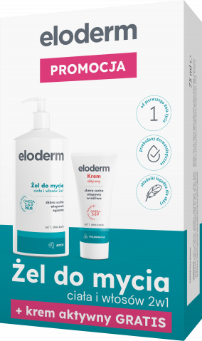 Eloderm Żel do mycia ciała i włosów 2 w 1 400 ml + próbka Eloderm Krem aktywny 75 ml od 1-go dnia życia /pakiet/